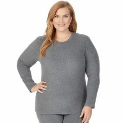 Plus Size Cuddl Duds® Fleecewear With Stretch Long Sleeve Crewneck Top Charcoal Heather -Cuddl Duds shop unnamed file 1021