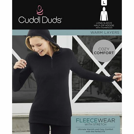 Women's Cuddl Duds® Fleecewear With Stretch Long Sleeve Half Zip Hoodie Black 3 Women's Cuddl Duds® Fleecewear With Stretch Long Sleeve Half Zip Hoodie Black - Image 3