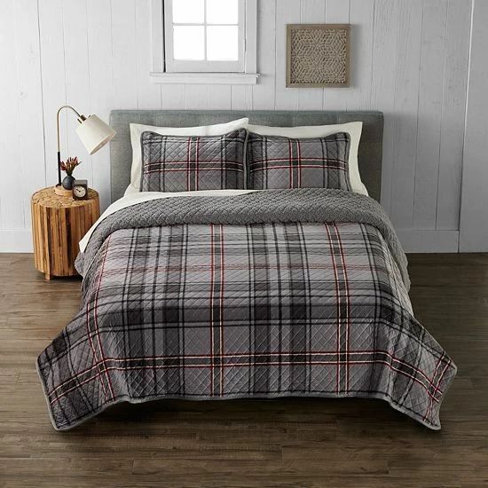 Cuddl Duds® Cozy Velvet Quilt Set With Shams Gray Plaid 5 Cuddl Duds® Cozy Velvet Quilt Set With Shams Gray Plaid - Image 5