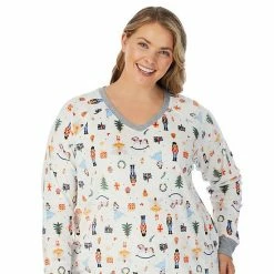Plus Size Cuddl Duds® Velour Fleece V-Neck Pajama Top And Banded Bottom Pajama Pants Sleep Set Navy Multi Dots -Cuddl Duds shop unnamed file 1169