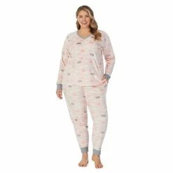 Plus Size Cuddl Duds® Velour Fleece V-Neck Pajama Top And Banded Bottom Pajama Pants Sleep Set Navy Multi Dots -Cuddl Duds shop unnamed file 1171