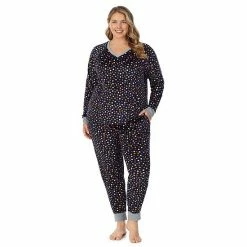 Plus Size Cuddl Duds® Velour Fleece V-Neck Pajama Top And Banded Bottom Pajama Pants Sleep Set Navy Multi Dots -Cuddl Duds shop unnamed file 1173