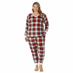 Plus Size Cuddl Duds® Velour Fleece V-Neck Pajama Top And Banded Bottom Pajama Pants Sleep Set Navy Multi Dots -Cuddl Duds shop unnamed file 1174