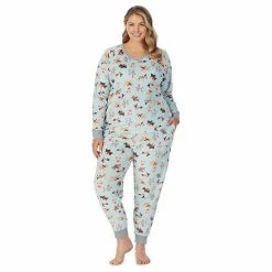 Plus Size Cuddl Duds® Velour Fleece V-Neck Pajama Top And Banded Bottom Pajama Pants Sleep Set Navy Multi Dots -Cuddl Duds shop unnamed file 1177