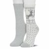 Women's Cuddl Duds® 2-Pack Plushfill* Reindeer Fair Isle Crew Socks Black