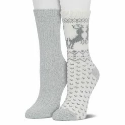 Women's Cuddl Duds® 2-Pack Plushfill* Reindeer Fair Isle Crew Socks Black