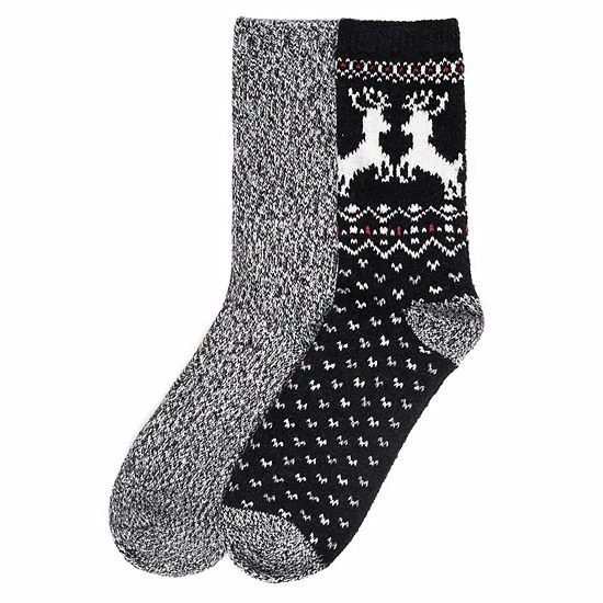 Women's Cuddl Duds® 2-Pack Plushfill* Reindeer Fair Isle Crew Socks Black 2 Women's Cuddl Duds® 2-Pack Plushfill* Reindeer Fair Isle Crew Socks Black - Image 2