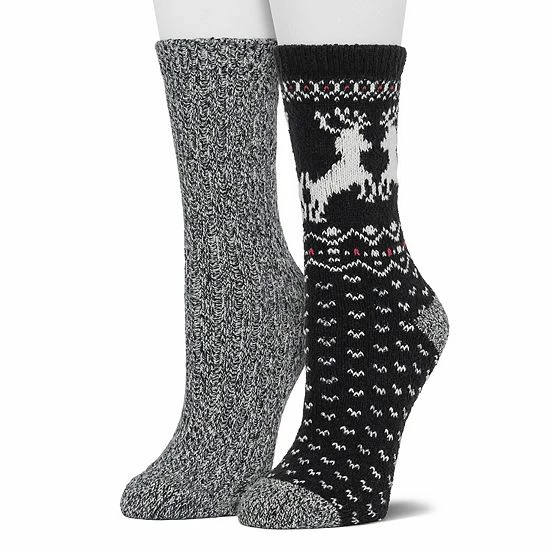 Women's Cuddl Duds® 2-Pack Plushfill* Reindeer Fair Isle Crew Socks Black 3 Women's Cuddl Duds® 2-Pack Plushfill* Reindeer Fair Isle Crew Socks Black - Image 3