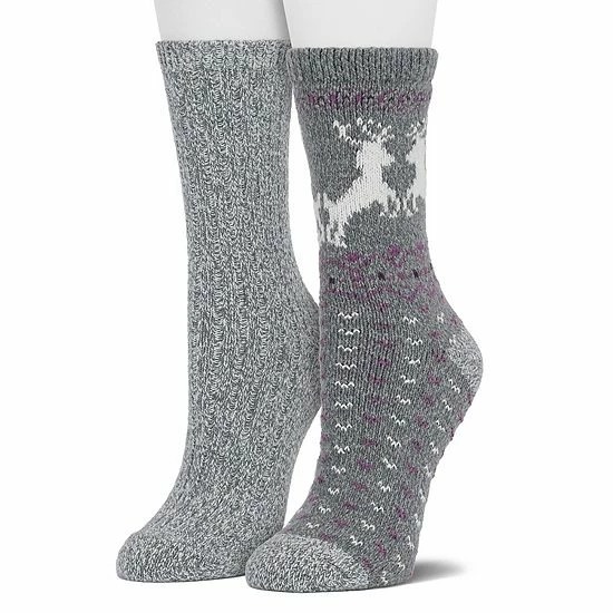 Women's Cuddl Duds® 2-Pack Plushfill* Reindeer Fair Isle Crew Socks Black 4 Women's Cuddl Duds® 2-Pack Plushfill* Reindeer Fair Isle Crew Socks Black - Image 4
