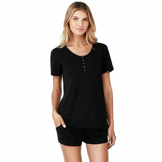 Women's Cuddl Duds® Pajamas: Essential Sleep Tee & Boxers Set Navy Heather 4 Women's Cuddl Duds® Pajamas: Essential Sleep Tee & Boxers Set Navy Heather - Image 4