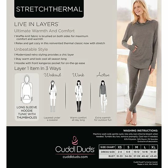 Plus Size Cuddl Duds® Long Sleeve Stretch Thermal Hooded Tunic Top Gray Buffalo Check Plus Size Cuddl Duds® Long Sleeve Stretch Thermal Hooded Tunic Top Gray Buffalo Check -Cuddl Duds shop unnamed file 1298