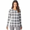 Women's Cuddl Duds® Long Sleeve Split V-Neck Stretch Thermal Top Grey Buffalo Check