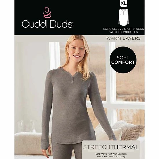 Women's Cuddl Duds® Long Sleeve Split V-Neck Stretch Thermal Top Grey Buffalo Check Women's Cuddl Duds® Long Sleeve Split V-Neck Stretch Thermal Top Grey Buffalo Check -Cuddl Duds shop unnamed file 1308