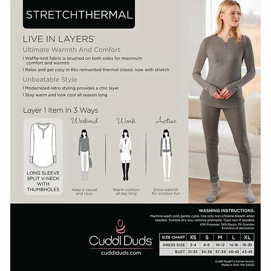Women's Cuddl Duds® Long Sleeve Split V-Neck Stretch Thermal Top Grey Buffalo Check Women's Cuddl Duds® Long Sleeve Split V-Neck Stretch Thermal Top Grey Buffalo Check -Cuddl Duds shop unnamed file 1309