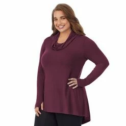 Plus Size Cuddl Duds® Softwear With Stretch Long Sleeve Cowlneck Tunic Top Grape -Cuddl Duds shop unnamed file 1345