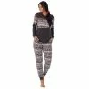 Petite Cuddl Duds 3-pc. Knit Long Sleeve Pajama Top, Banded Bottom Pajama Pants & Scrunchie Set Grey Heather Bear