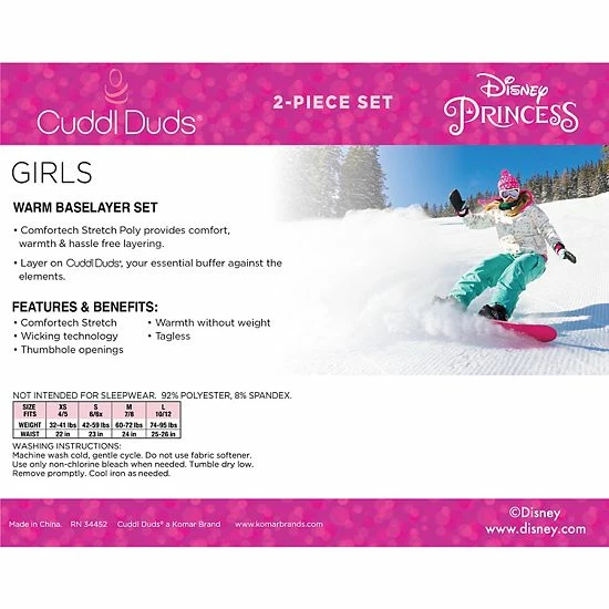 Girls 7-16 Cuddl Duds® Disney Princesses Stretch 2-Piece Base Layer Set 3 Girls 7-16 Cuddl Duds® Disney Princesses Stretch 2-Piece Base Layer Set - Image 3