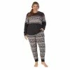 Plus Size Cuddl Duds 3-pc. Knit Long Sleeve Pajama Top, Banded Bottom Pajama Pants & Scrunchie Set Navy Winter Trees