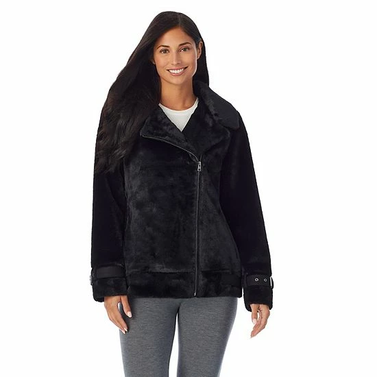 Women's Cuddl Duds Fleece Faux-Fur Moto Jacket Black 9 Women's Cuddl Duds Fleece Faux-Fur Moto Jacket Black - Image 9