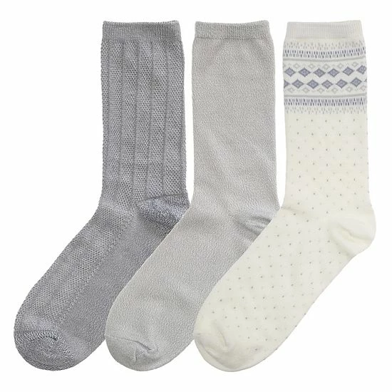 Women's Cuddl Duds® 3-Pack Plushfill* Midweight Boarder Fair Isle & Twisted Stitch Crew Socks Ivory 2 Women's Cuddl Duds® 3-Pack Plushfill* Midweight Boarder Fair Isle & Twisted Stitch Crew Socks Ivory - Image 2