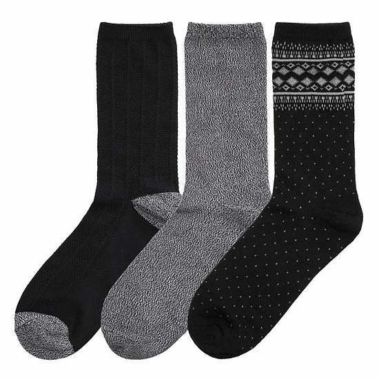 Women's Cuddl Duds® 3-Pack Plushfill* Midweight Boarder Fair Isle & Twisted Stitch Crew Socks Ivory 4 Women's Cuddl Duds® 3-Pack Plushfill* Midweight Boarder Fair Isle & Twisted Stitch Crew Socks Ivory - Image 4