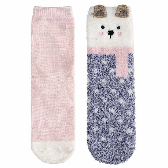 Girls Cuddl Duds 2-Pack Plushfill Cozy Slipper Socks With Grippers Ultimate Gray 2 Girls Cuddl Duds 2-Pack Plushfill Cozy Slipper Socks With Grippers Ultimate Gray - Image 2