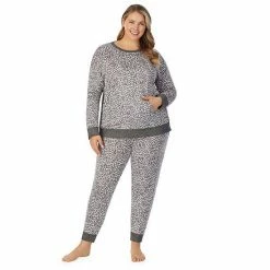 Plus Size Cuddl Duds® Kangaroo Pocket Pajama Top And Banded Bottom Pajama Pants Sleep Set Grey Heather Fairisle -Cuddl Duds shop unnamed file 1735