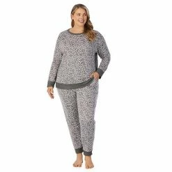 Plus Size Cuddl Duds® Kangaroo Pocket Pajama Top And Banded Bottom Pajama Pants Sleep Set Grey Heather Fairisle -Cuddl Duds shop unnamed file 1740
