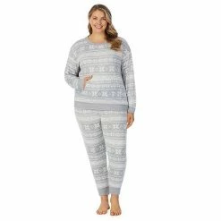 Plus Size Cuddl Duds® Kangaroo Pocket Pajama Top And Banded Bottom Pajama Pants Sleep Set Grey Heather Fairisle -Cuddl Duds shop unnamed file 1741