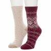 Women's Cuddl Duds 2 Pair Pack Fairisle With Twist Rib Crew Socks Gray