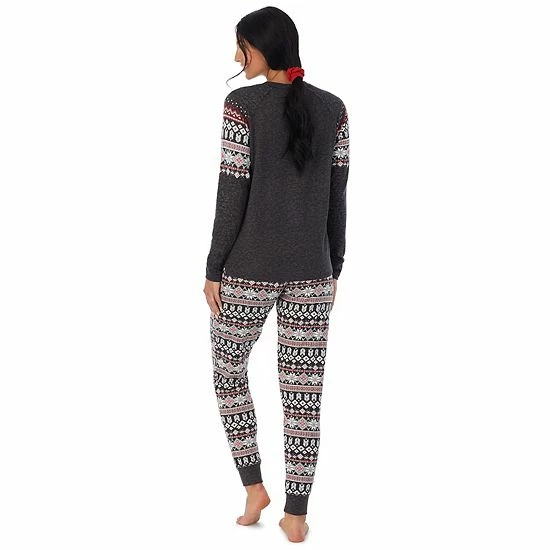 Women's Cuddl Duds 3-pc. Knit Long Sleeve Pajama Top, Banded Bottom Pajama Pants & Scrunchie Set Red Flake Fairisle 2 Women's Cuddl Duds 3-pc. Knit Long Sleeve Pajama Top, Banded Bottom Pajama Pants & Scrunchie Set Red Flake Fairisle - Image 2
