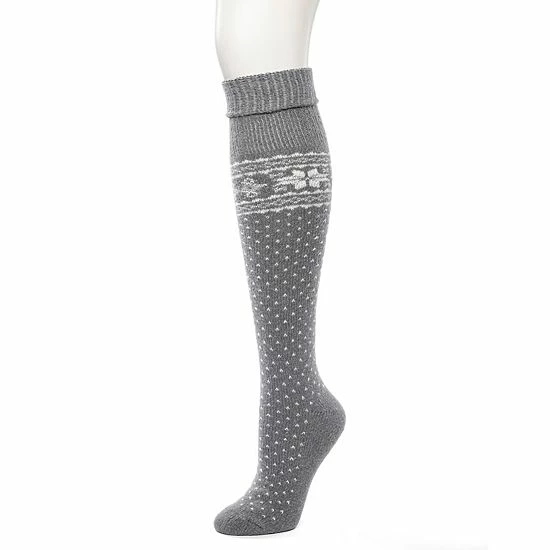Women's Cuddl Duds Turncuff Tonal Twist Snowflake With Birdseye Over The Knee Sock Black 1 Women's Cuddl Duds Turncuff Tonal Twist Snowflake With Birdseye Over The Knee Sock Black