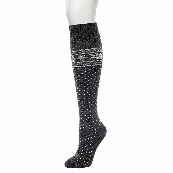 Women's Cuddl Duds Turncuff Tonal Twist Snowflake With Birdseye Over The Knee Sock Black 3 Women's Cuddl Duds Turncuff Tonal Twist Snowflake With Birdseye Over The Knee Sock Black - Image 3