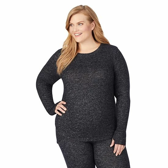 Plus Size Cuddl Duds® Soft Knit Long Sleeve Crewneck Top Grey Animal 3 Plus Size Cuddl Duds® Soft Knit Long Sleeve Crewneck Top Grey Animal - Image 3