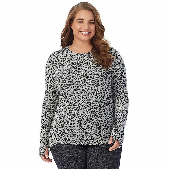 Plus Size Cuddl Duds® Soft Knit Long Sleeve Crewneck Top Grey Animal 7 Plus Size Cuddl Duds® Soft Knit Long Sleeve Crewneck Top Grey Animal - Image 7