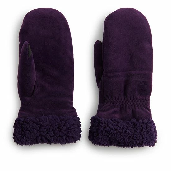 Women's Cuddl Duds® Sherpa Cuff Velour Mittens Blackberry 4 Women's Cuddl Duds® Sherpa Cuff Velour Mittens Blackberry - Image 4