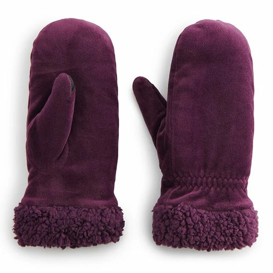 Women's Cuddl Duds® Sherpa Cuff Velour Mittens Blackberry 6 Women's Cuddl Duds® Sherpa Cuff Velour Mittens Blackberry - Image 6
