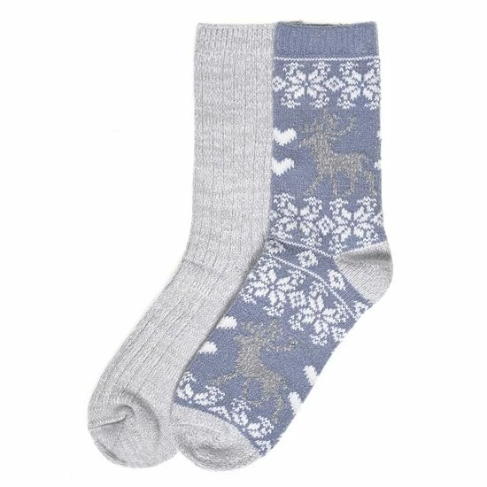 Women's Cuddl Duds 2 Pair Pack Reindeer Fairisle Spacedye Crew Socks Country Blue 2 Women's Cuddl Duds 2 Pair Pack Reindeer Fairisle Spacedye Crew Socks Country Blue - Image 2