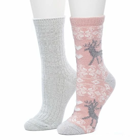 Women's Cuddl Duds 2 Pair Pack Reindeer Fairisle Spacedye Crew Socks Country Blue 4 Women's Cuddl Duds 2 Pair Pack Reindeer Fairisle Spacedye Crew Socks Country Blue - Image 4