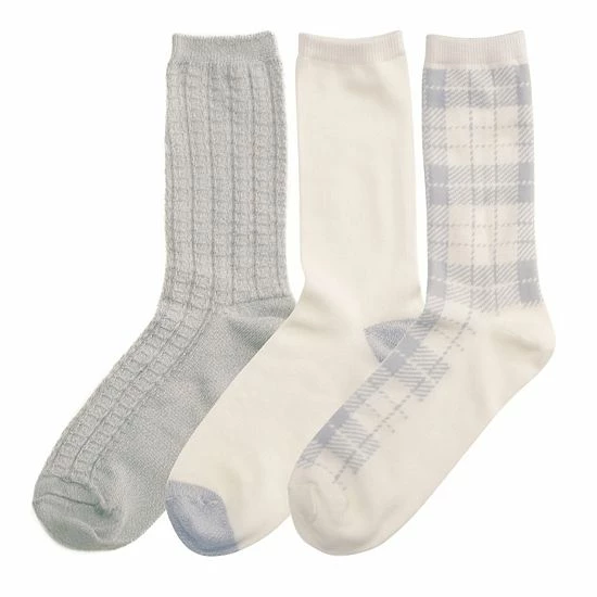 Women's Cuddl Duds® 3-Pack Plushfill* Midweight Plaid & Scalloped Textured Crew Socks Ivory 2 Women's Cuddl Duds® 3-Pack Plushfill* Midweight Plaid & Scalloped Textured Crew Socks Ivory - Image 2