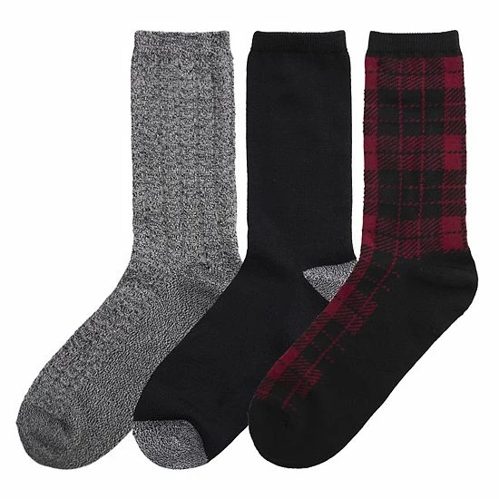 Women's Cuddl Duds® 3-Pack Plushfill* Midweight Plaid & Scalloped Textured Crew Socks Ivory 3 Women's Cuddl Duds® 3-Pack Plushfill* Midweight Plaid & Scalloped Textured Crew Socks Ivory - Image 3