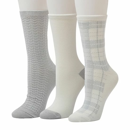 Women's Cuddl Duds® 3-Pack Plushfill* Midweight Plaid & Scalloped Textured Crew Socks Ivory 4 Women's Cuddl Duds® 3-Pack Plushfill* Midweight Plaid & Scalloped Textured Crew Socks Ivory - Image 4