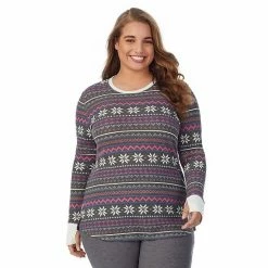 Plus Size Cuddl Duds® Long Sleeve Crewneck Stretch Thermal Top Grey Multi Fairisle -Cuddl Duds shop unnamed file 2058
