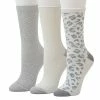 Women's Cuddl Duds® 3-Pack Plushfill* Midweight Animal Print & Ribbed Crew Socks Ivory