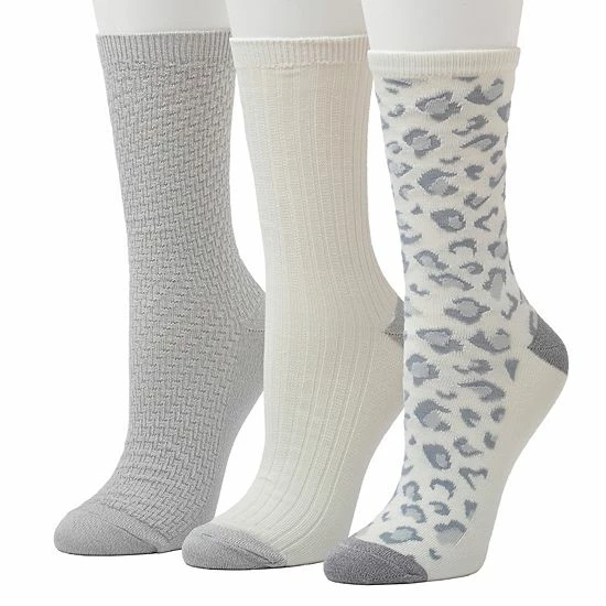 Women's Cuddl Duds® 3-Pack Plushfill* Midweight Animal Print & Ribbed Crew Socks Ivory 1 Women's Cuddl Duds® 3-Pack Plushfill* Midweight Animal Print & Ribbed Crew Socks Ivory