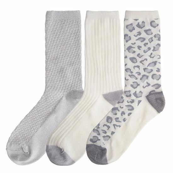 Women's Cuddl Duds® 3-Pack Plushfill* Midweight Animal Print & Ribbed Crew Socks Ivory 2 Women's Cuddl Duds® 3-Pack Plushfill* Midweight Animal Print & Ribbed Crew Socks Ivory - Image 2