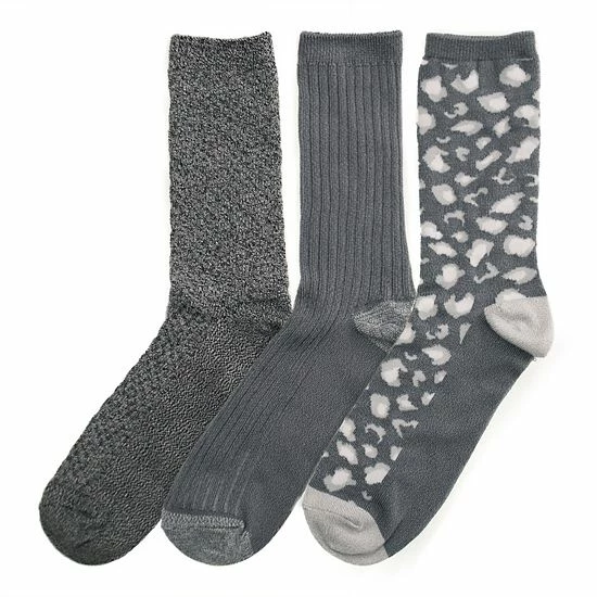 Women's Cuddl Duds® 3-Pack Plushfill* Midweight Animal Print & Ribbed Crew Socks Ivory 3 Women's Cuddl Duds® 3-Pack Plushfill* Midweight Animal Print & Ribbed Crew Socks Ivory - Image 3