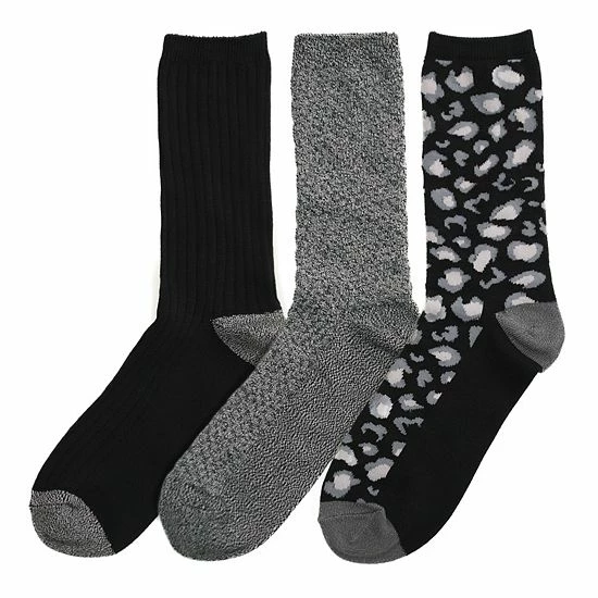 Women's Cuddl Duds® 3-Pack Plushfill* Midweight Animal Print & Ribbed Crew Socks Ivory 4 Women's Cuddl Duds® 3-Pack Plushfill* Midweight Animal Print & Ribbed Crew Socks Ivory - Image 4