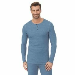 Men's Cuddl Duds® Midweight Waffle Thermal Performance Baselayer Henley Top Blue Heather -Cuddl Duds shop unnamed file 2145