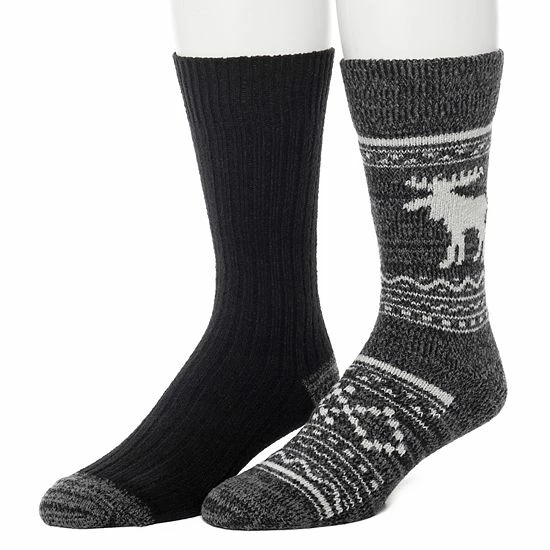 Men's ClimateSmart By Cuddl Duds 2-Pack Moose Stripe Crew Socks Black 1 Men's ClimateSmart By Cuddl Duds 2-Pack Moose Stripe Crew Socks Black